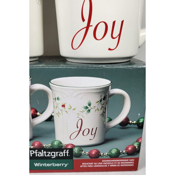 2 Pfaltzgraff Winterberry Coffee Mugs Christmas Cheer Joy Stoneware 12 Oz NEW - Picture 7 of 11